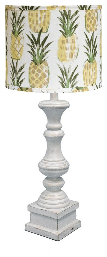 Distressed Whitewash Pineapple Shade Table Lamp
