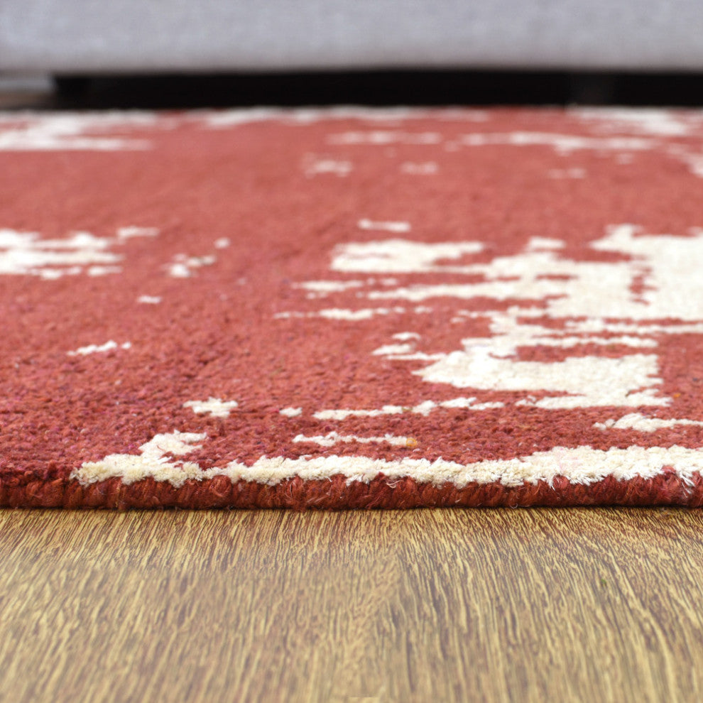 Hand Knotted Silk Area Rug Geometric Red White