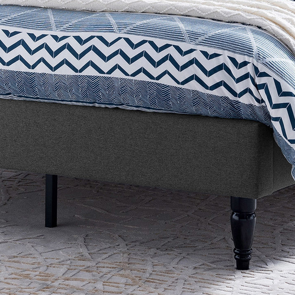 GDF Studio Ray Traditional Fully-Upholstered Queen-Size Bed Frame, Charcoal Gray