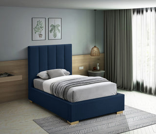 Pierce Linen Textured Fabric Upholstered Bed, Navy, Twin