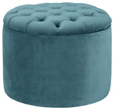 Queen Sea Blue Velvet Storage Ottoman