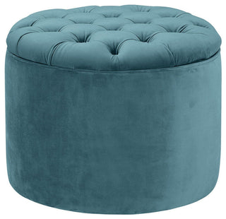Queen Sea Blue Velvet Storage Ottoman