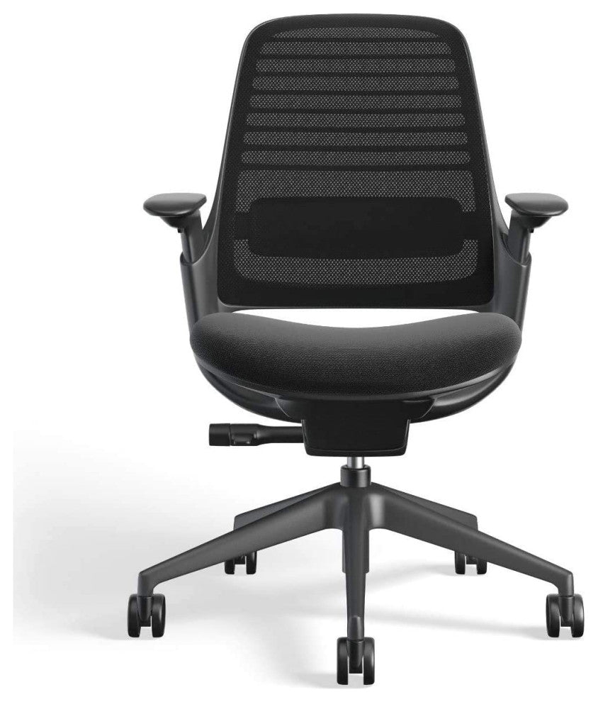 Modern Office Chair, Polyester Seat & Mesh Back With Lumbar Support, Licorice