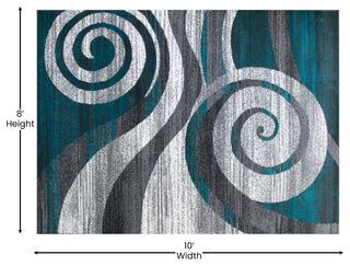 Clifton Collection Rectangle 8' x 10' Swirl Patterned Area Rug, Turquoise