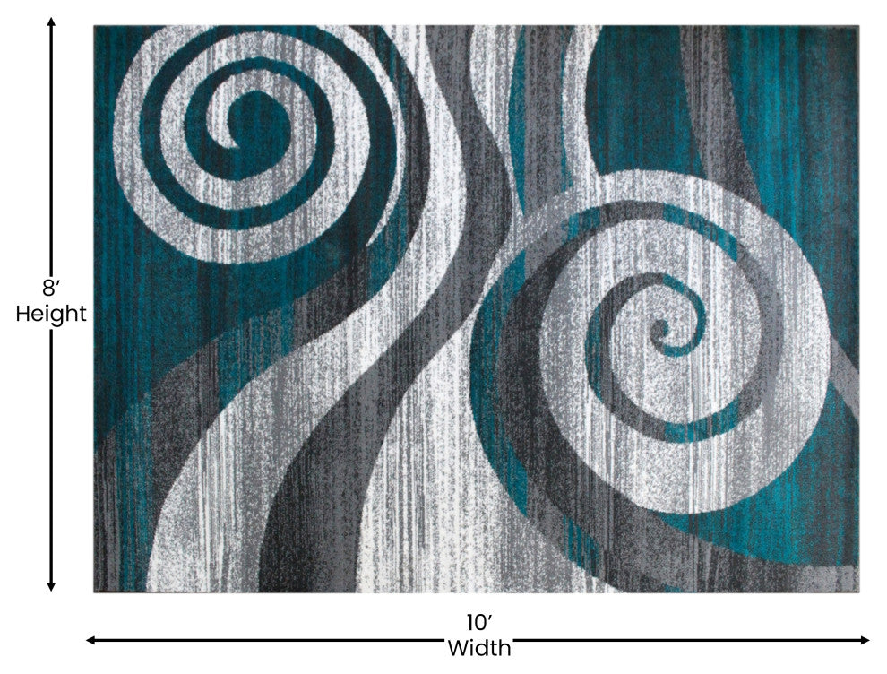 Clifton Collection Rectangle 8' x 10' Swirl Patterned Area Rug, Turquoise