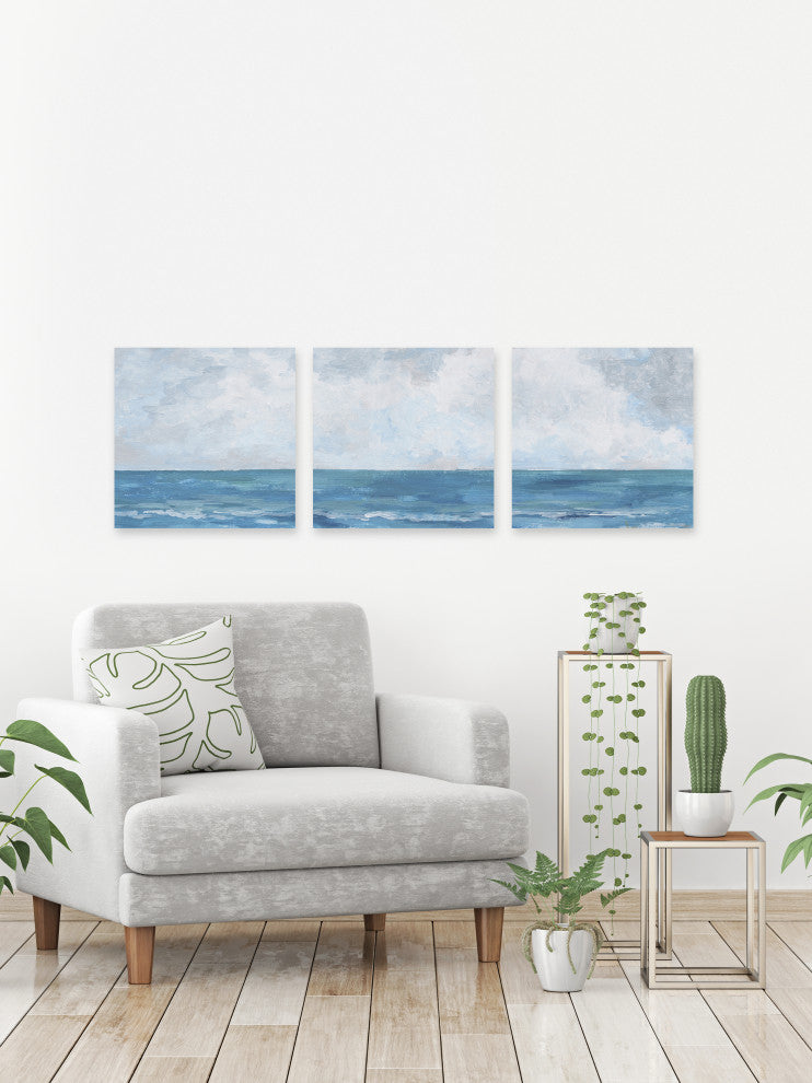 Happy by the Sea Triptych, Set of 3, 12x12 Panels