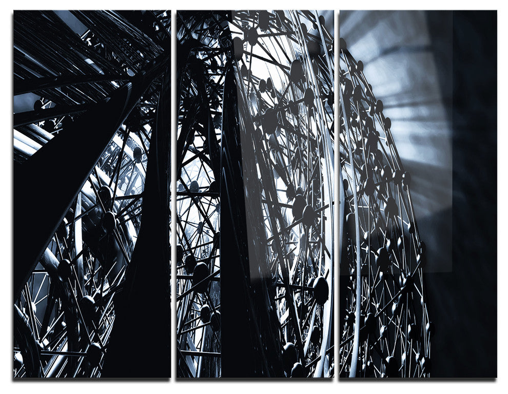 "3-D Abstract Art Black Atomic" Digital Metal Wall Art, 3 Panels, 36"x28"