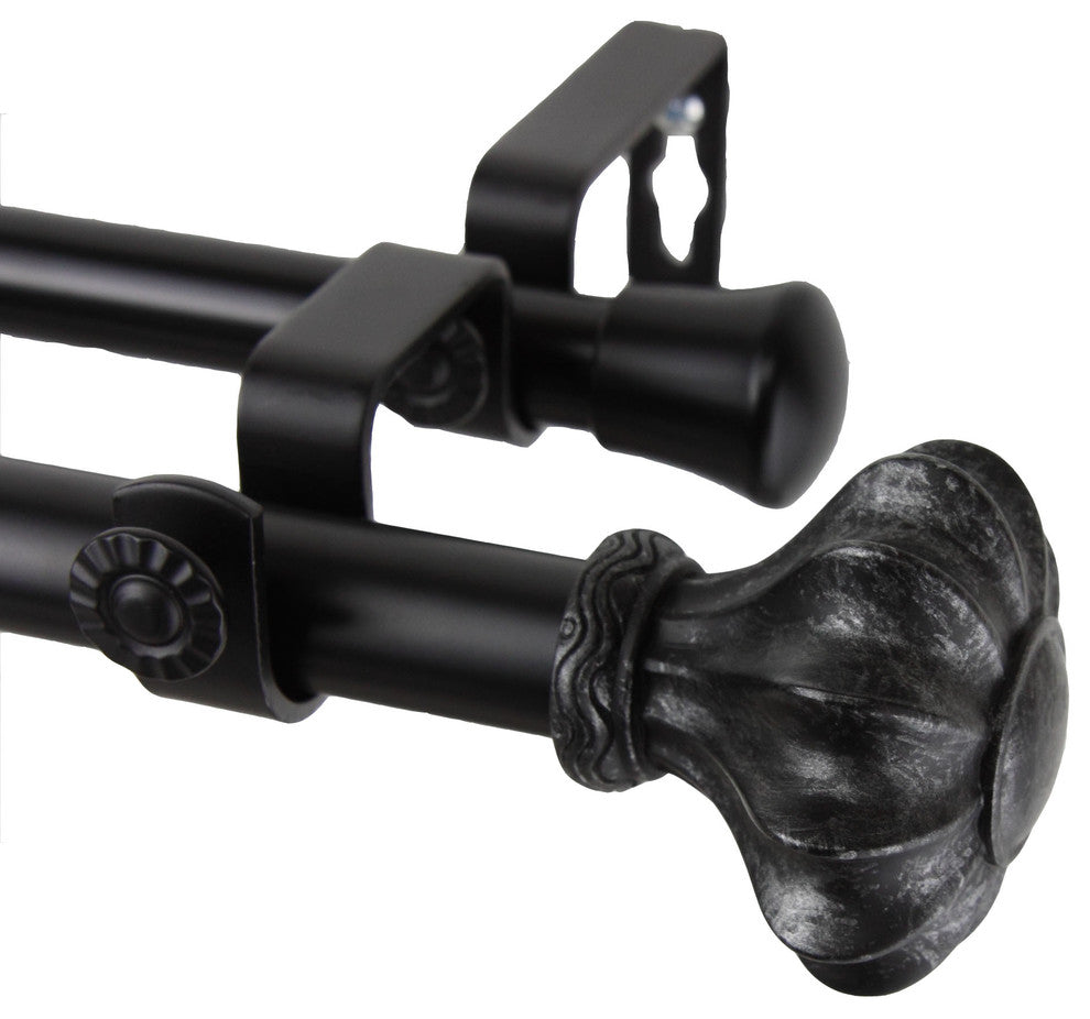 Maurice 13/16 inch Double Corner Window Curtain Rod, Black, 48-84"