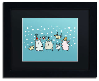 'Christmas Creatures in Blue' Matted Framed Canvas Art by Carla Martell