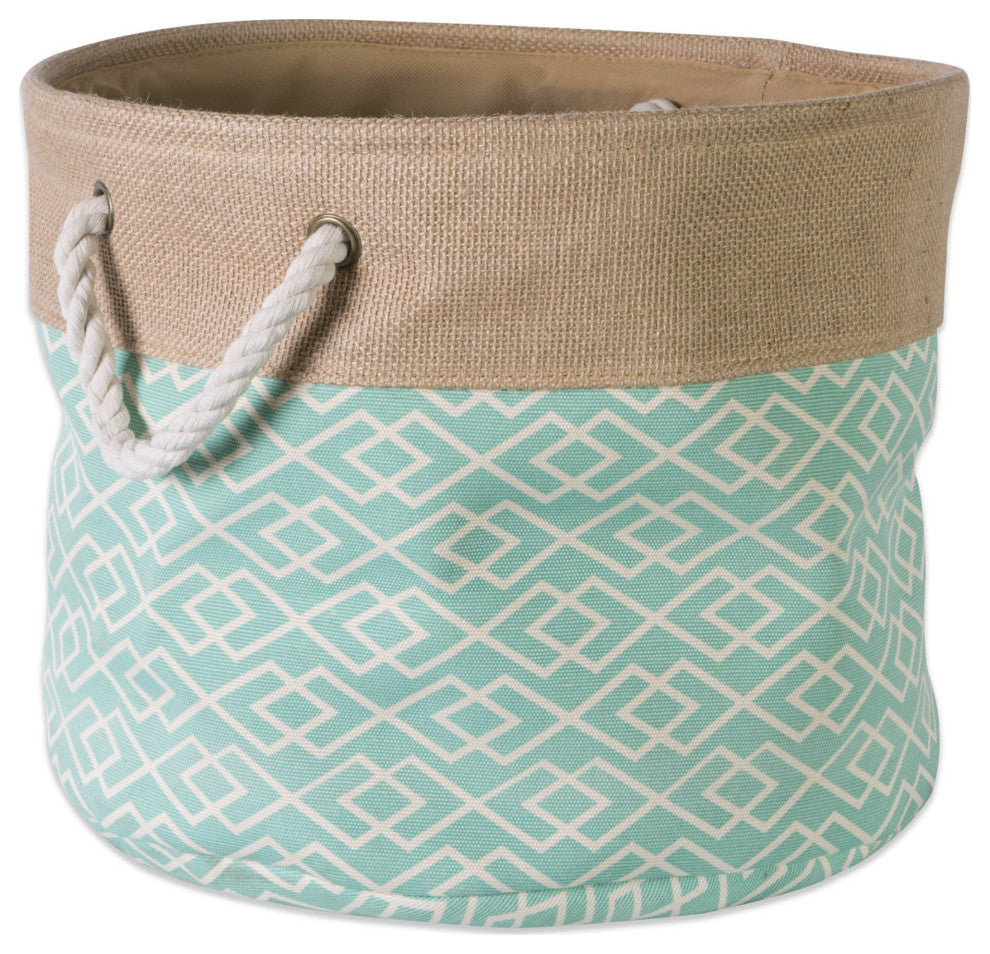 Burlap Bin Diamond Aqua Round Small 9"x12"x12"
