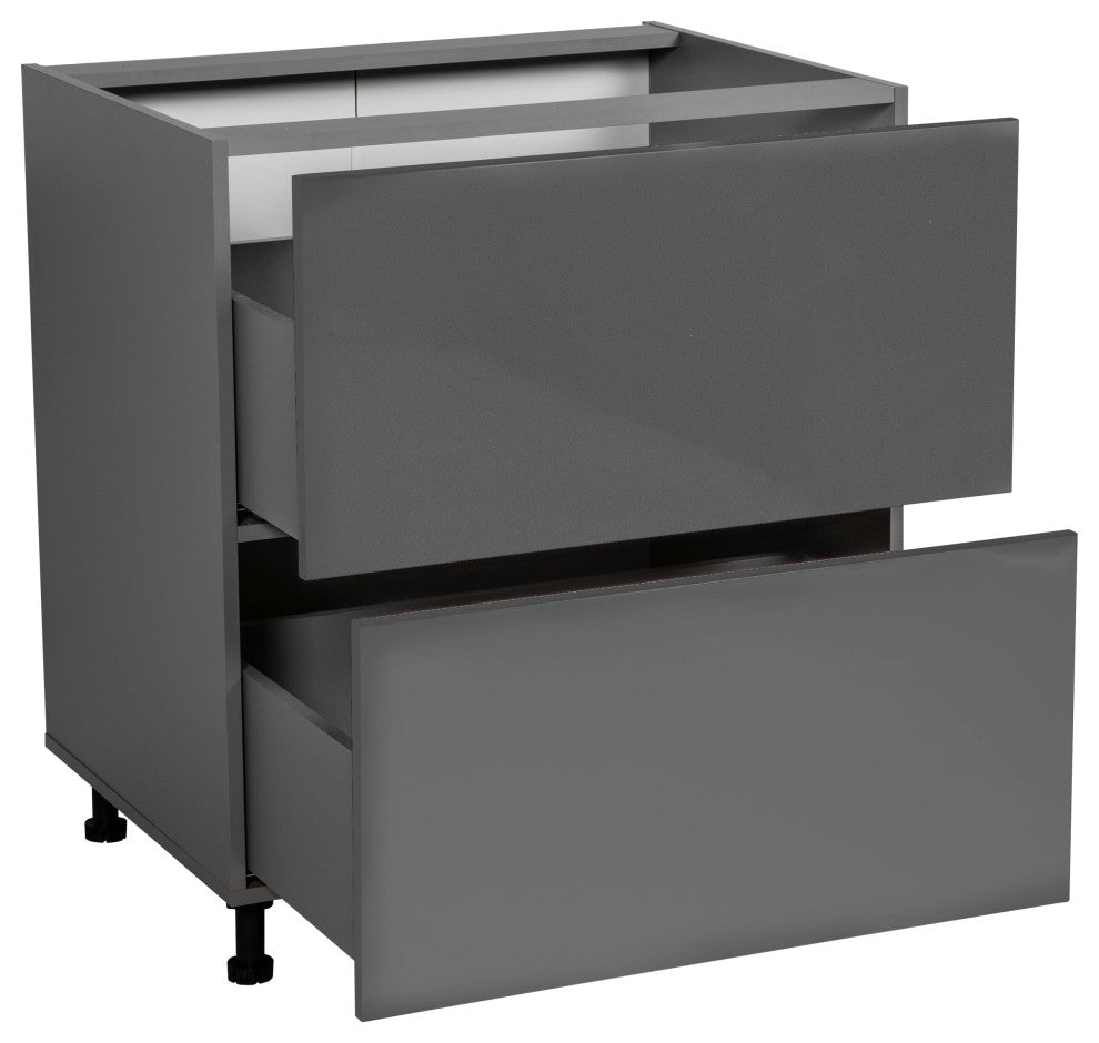 30 Base Cabinet-Double Door-Two Drawer-with Grey Gloss door