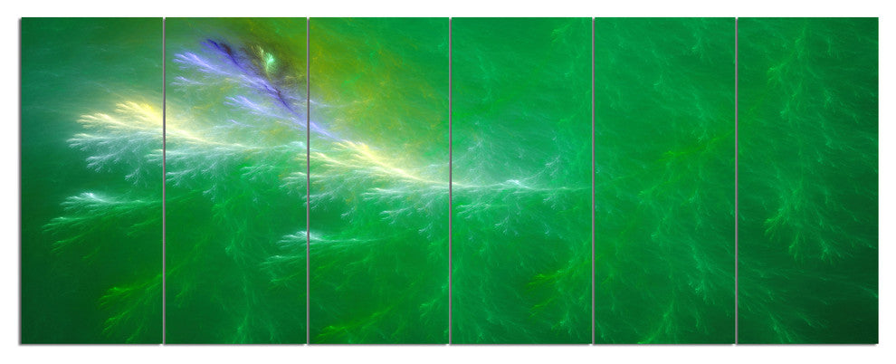 Green Fractal Thunder Sky, Abstract Wall Art Canvas, 70"x28", 6 Panels