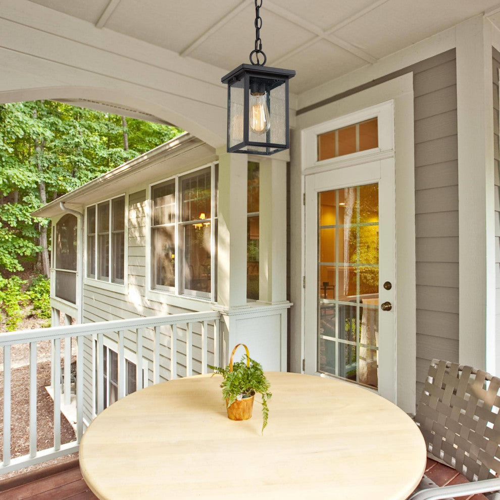 1-Light Square Outdoor Pendant Lamp, Black