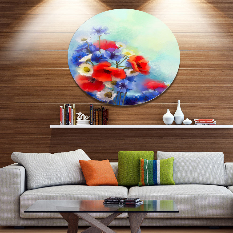 Blue Cornflower And White Daisy, Flower Round Wall Art, 23"