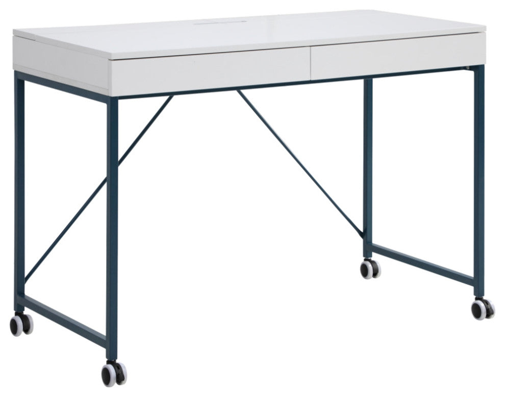 Loft Lyfe Ameera Desk, 2 Storage Drawers, White/Navy