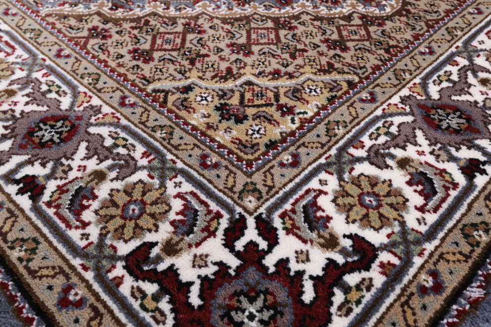 Hand Knotted Wool and Silk Persian Tabriz Rug 4' 1" X 6' 0" Q6023