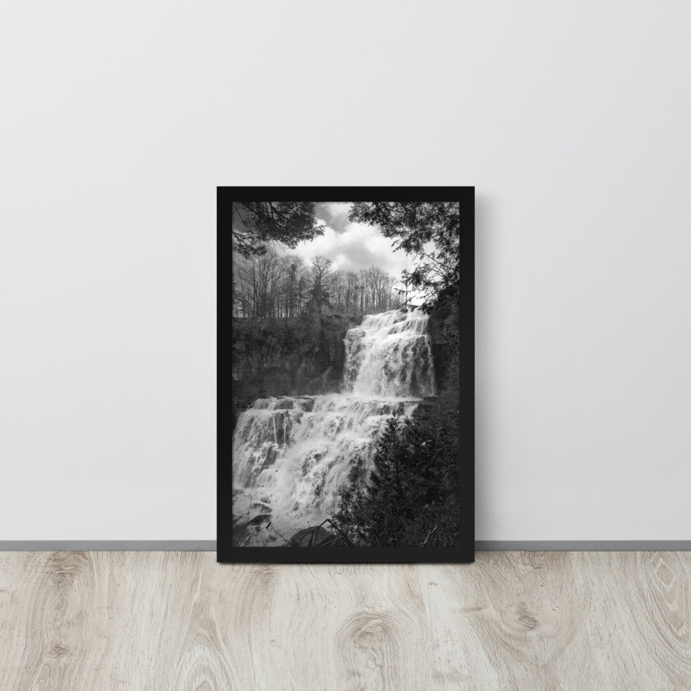 Chittenango Waterfall in Black and White Framed Photo Paper Wall Art Prints, Black, 12" X 18"