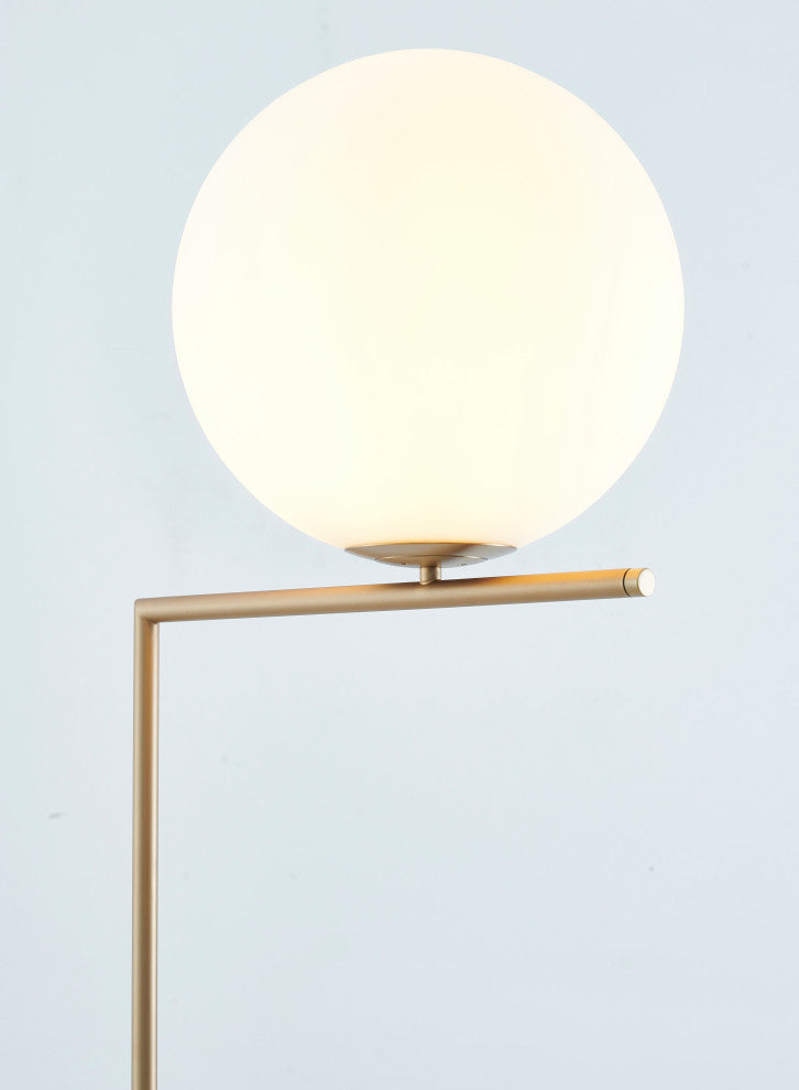 Milk White Glass Globe Floor Lamp, Brass