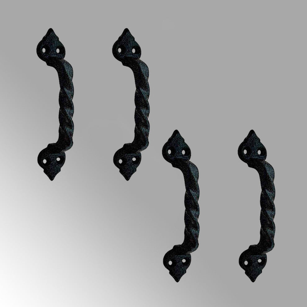 4 Piece Twisted Black Wrought Iron Cabinet Door Drawer Pull 5 7/8" Total Length