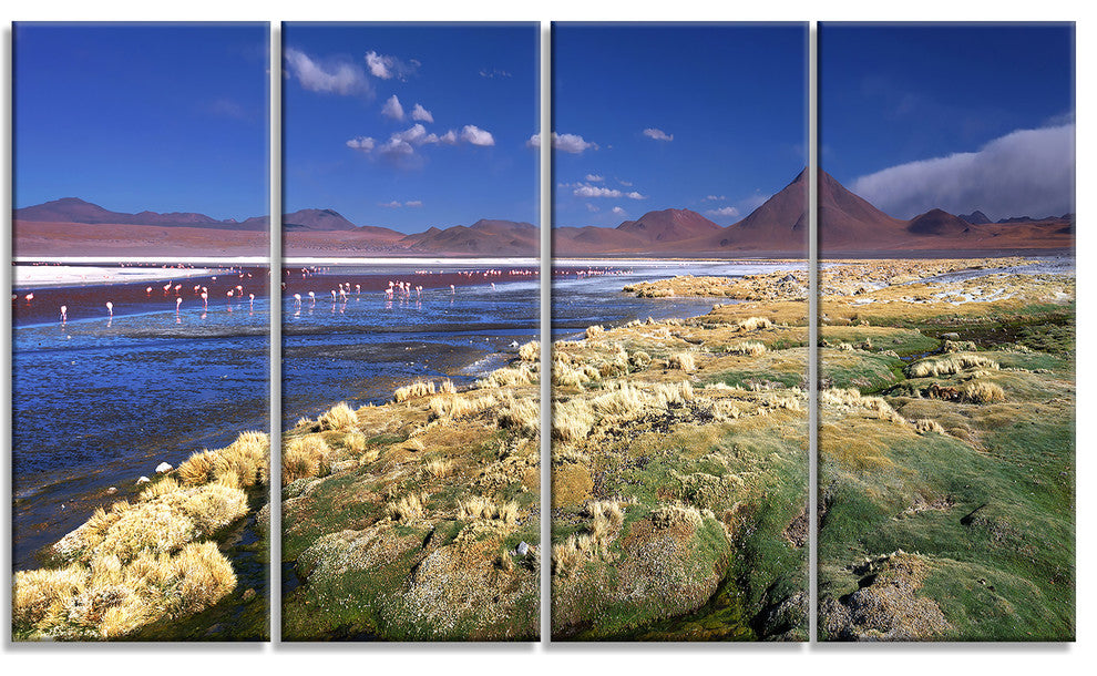 "Colorada Lagoon And Pabellon Volcano" Beach Wall Art, 4 Panels, 48"x28"