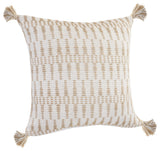 Ivory and Jute Geometric and Tasseled Throw Pillow