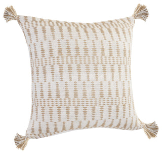 Ivory and Jute Geometric and Tasseled Throw Pillow