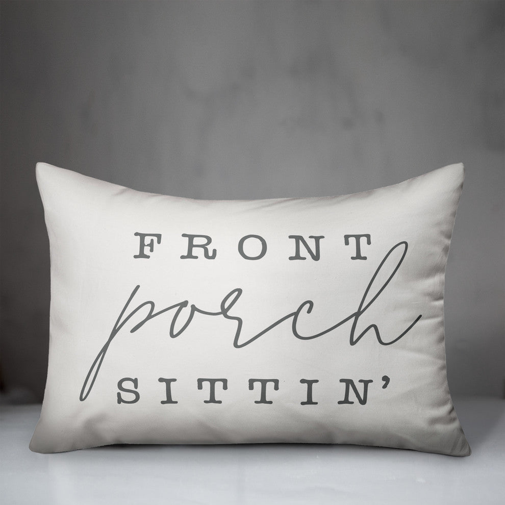 Front Porch Sittin' Outdoor Lumbar Pillow, White