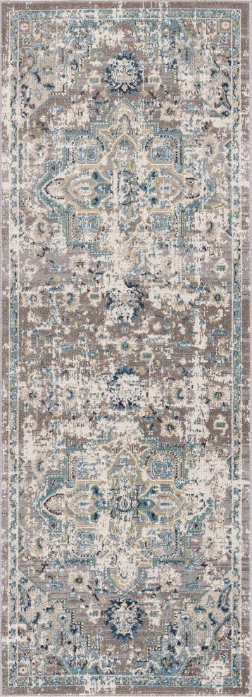Hauteloom Cabacungan Gray & Blue Washable Area Rug, 5'3"x7' Rectangle