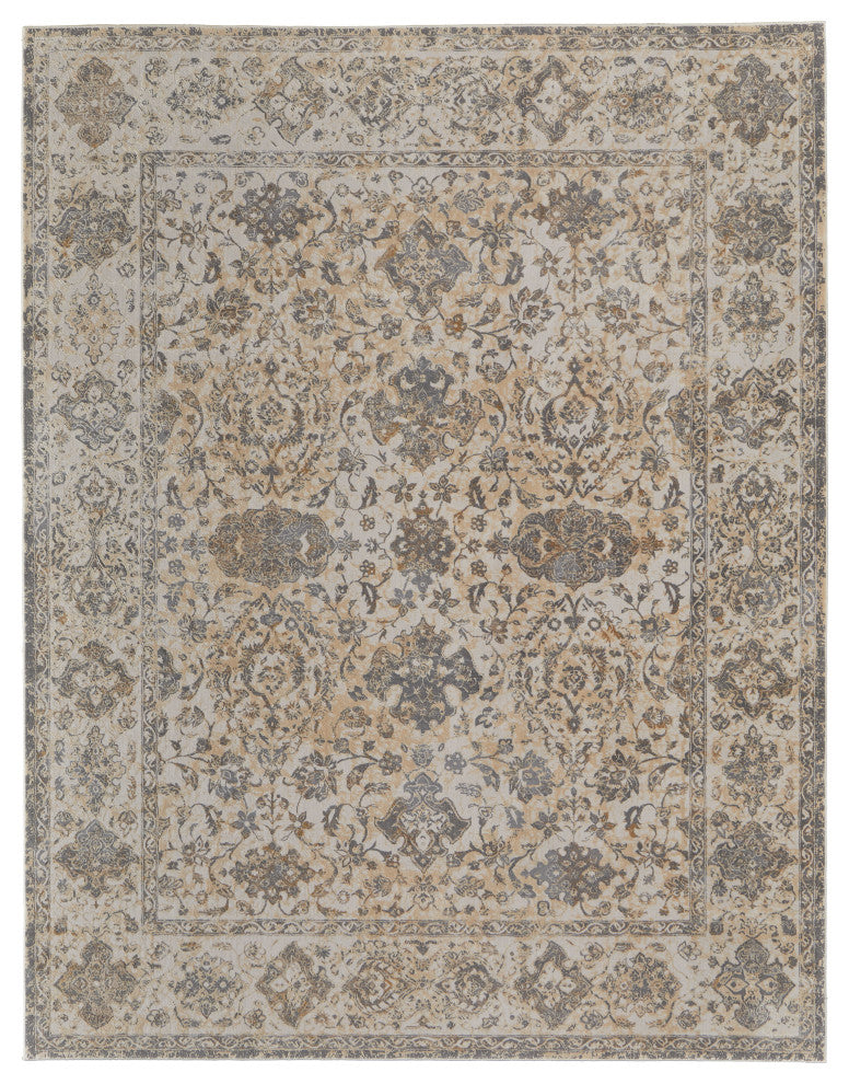 Neoma Traditional Bordered, Ivory/Tan/Gray, 7'9"x10' Area Rug