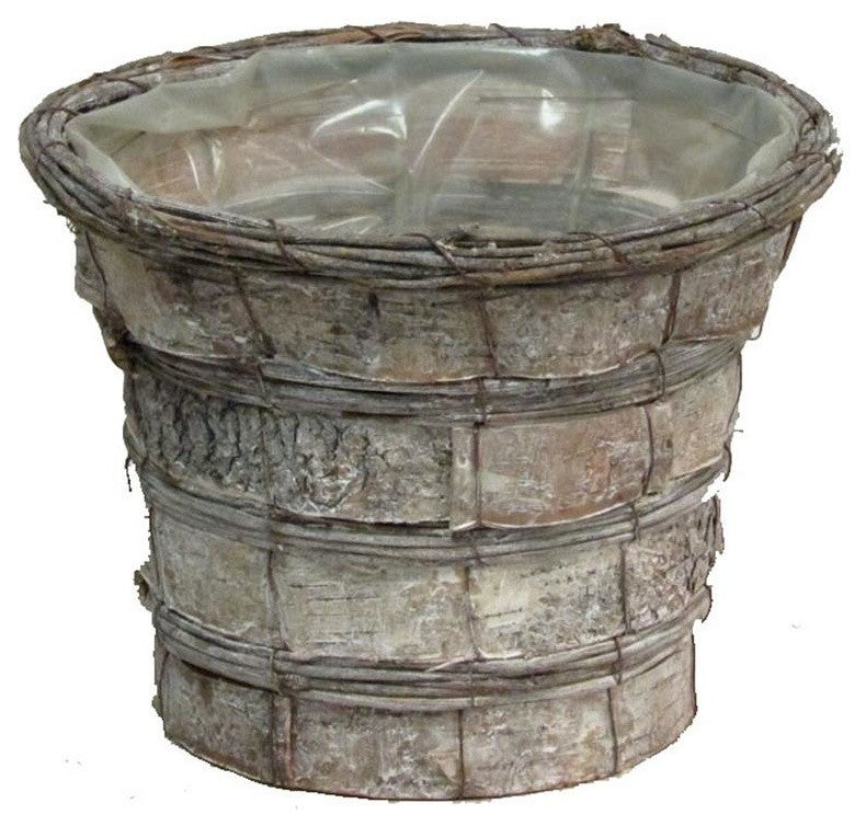 Grey Rustic Birch Tree Bark 6" Pot W/ Soft Liner