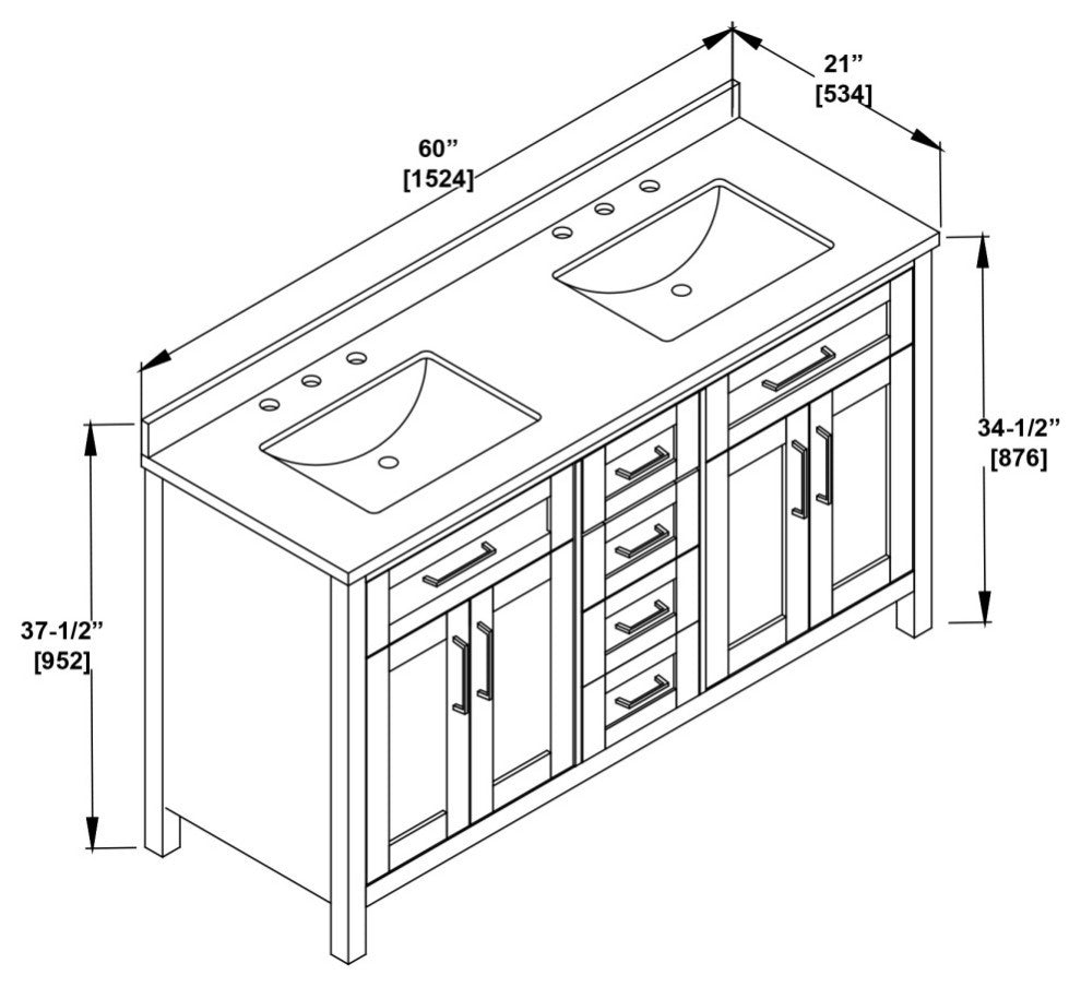 OVE Decors Tahoe Vanity, Midnight Blue With White Cultured Marble Top, 60"