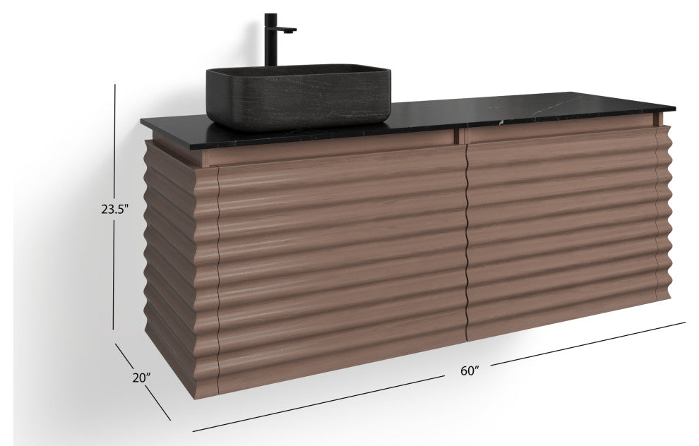 The Accordion Bathroom Vanity, Chestnut Oak, 60", Left Single Sink, Wall Mount