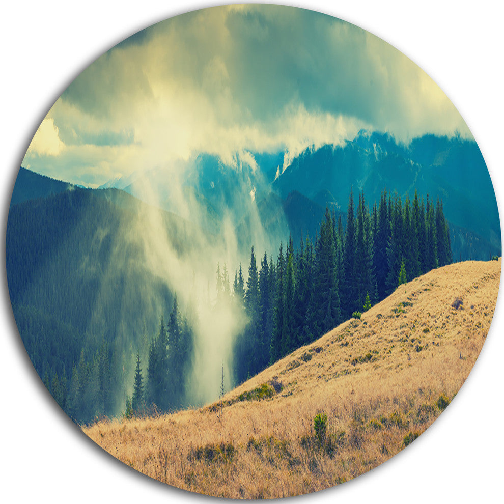 Blue Forest In Fog, Landscape Photo Disc Metal Wall Art, 36"
