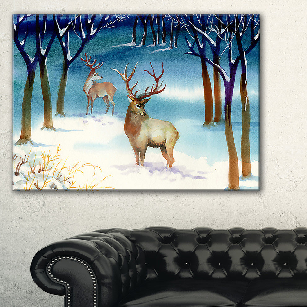 "Amazing Winter Forest With Deer" Landscape Wall Art, 40"x20"