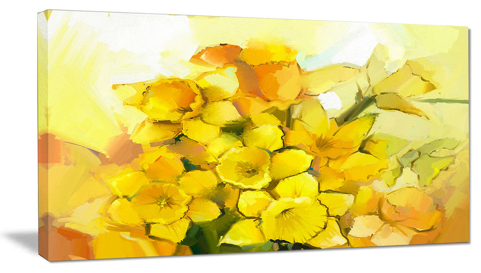 Bouquet of Yellow Narcissus Flowers, Large Floral Canvas Artwork, 32"x16"