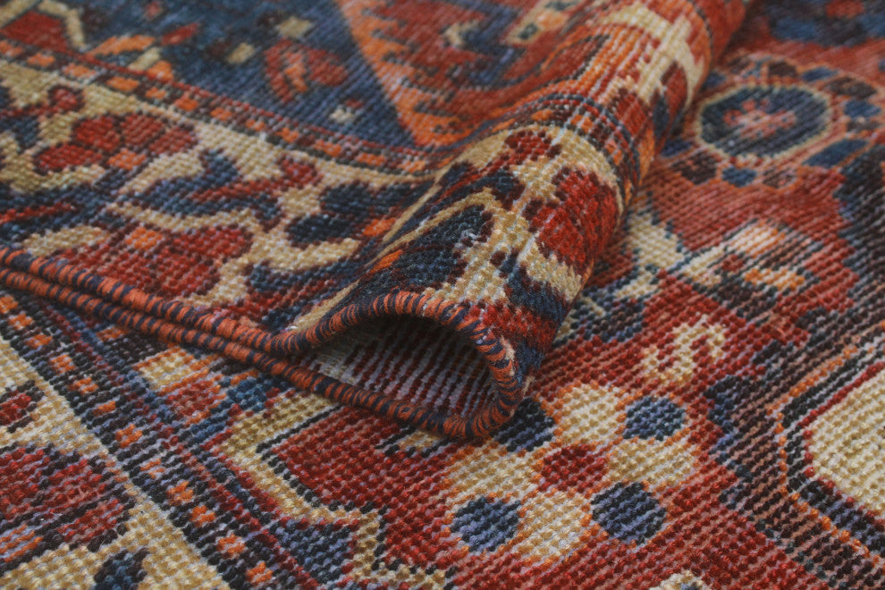 Vintage Distressed Zesiro Burgundy/Navy Runner, 3'3x9'10