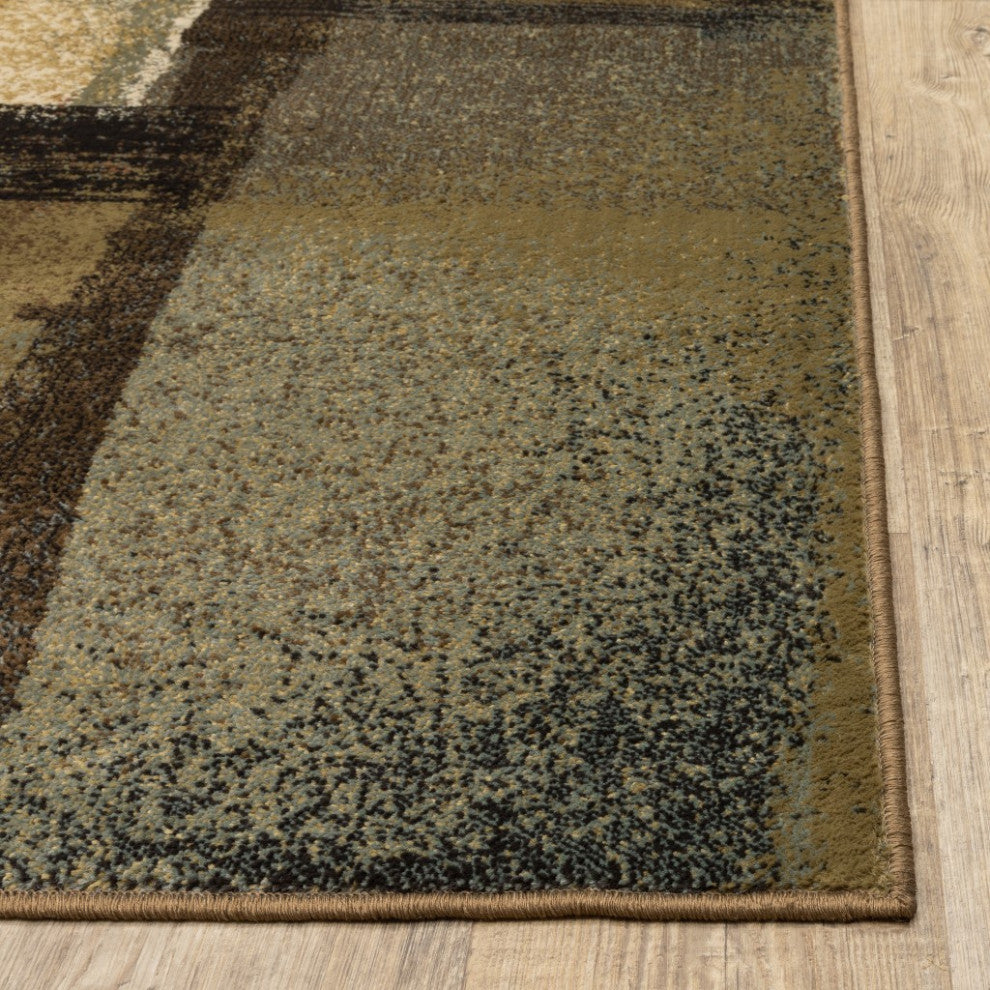 5"x7" Brown and Beige Distressed Blocks Area Rug