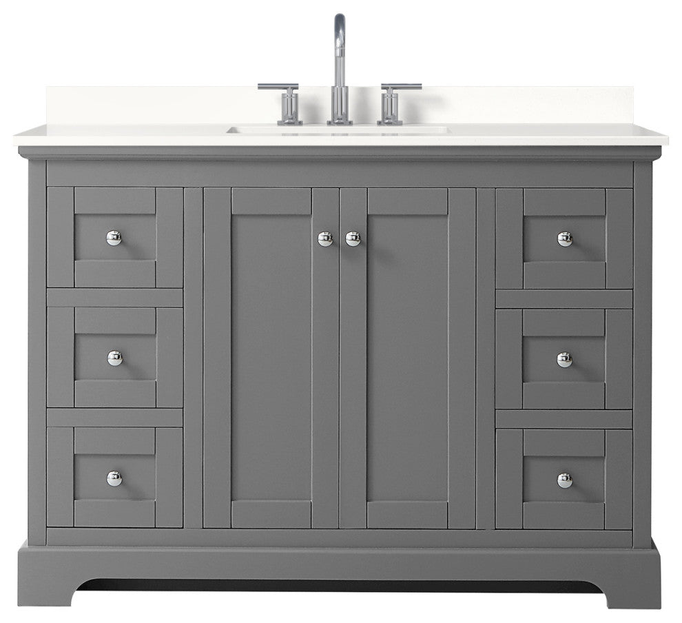 Avery 48" Dark Gray Single Vanity, White Quartz Top (3-Hole), Chrome Trim