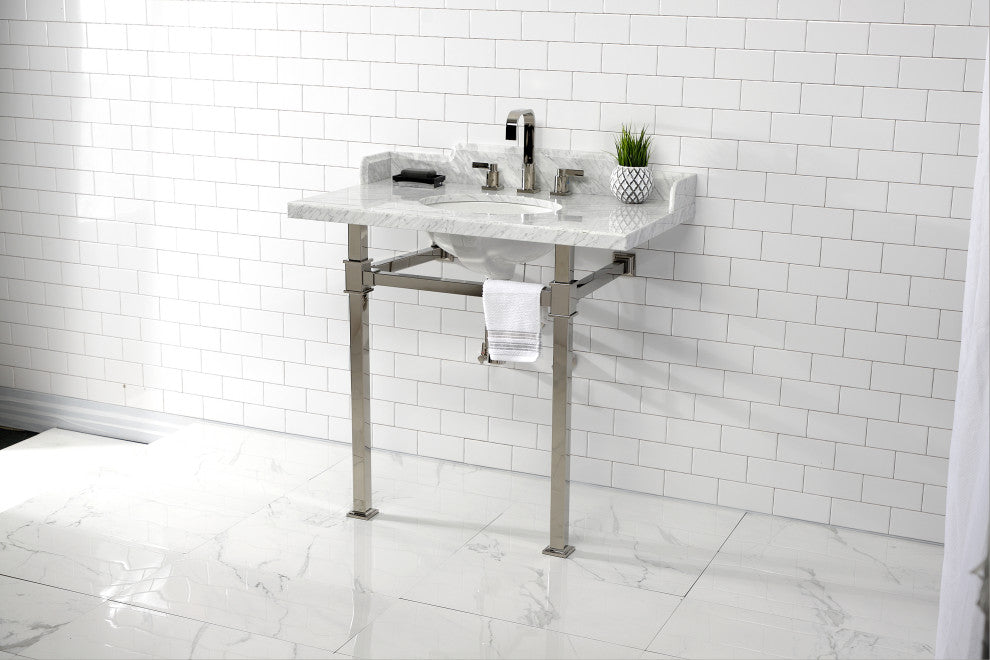 Kingston Brass LMS36MOQ6 36" Carrara Marble Console Sink, Legs