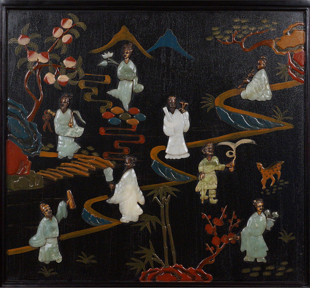 Consigned Chinese Antique Rosewood With Jade inlayed Panels, Wall Hanging 27X11