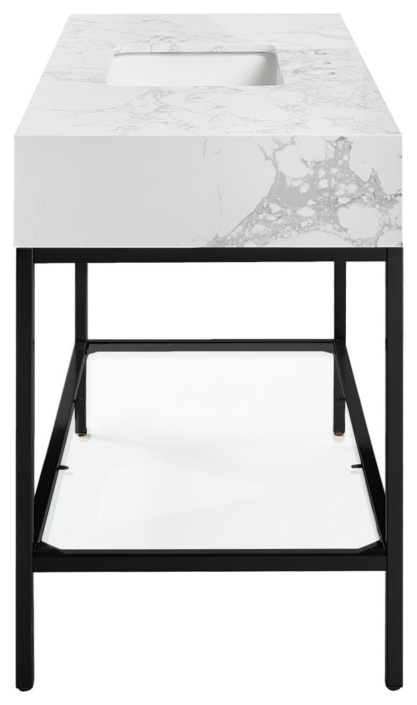 Marmo Bathroom Vanity, White, 48" Wide, Matte Black Finish