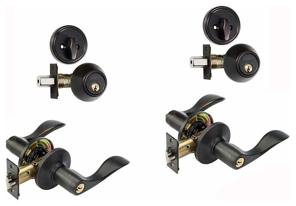 Dynasty Heritage Front Door Entry Lever Lockset and Single 2 PACK KEYED ALIKE