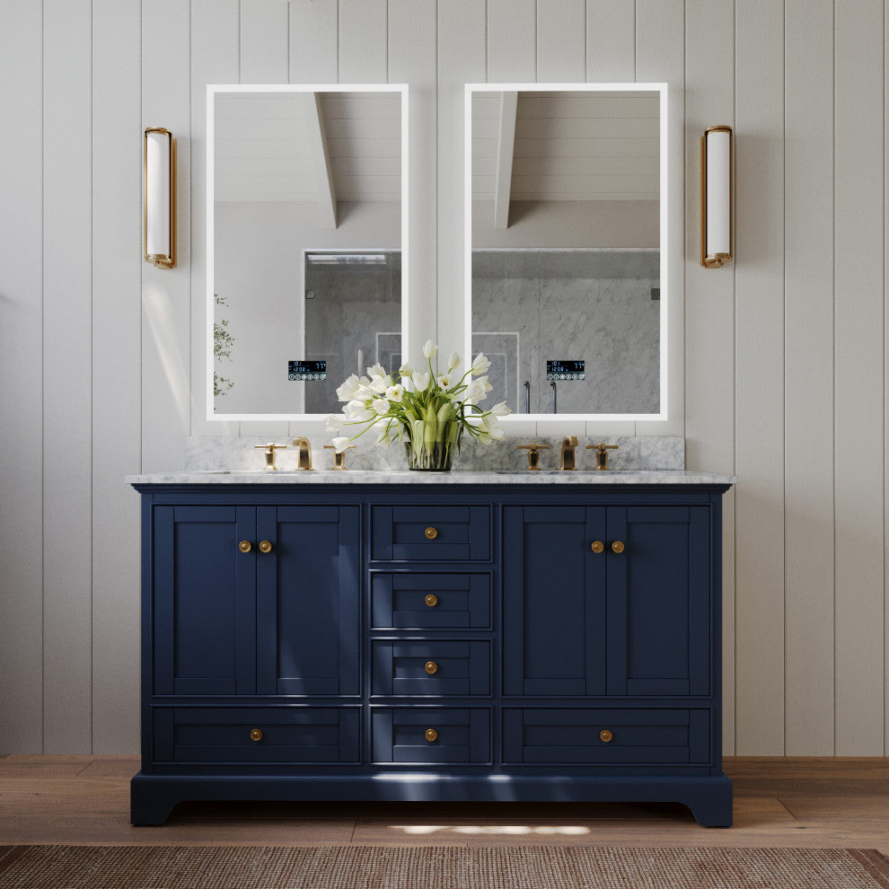 Audrey Vanity Set, Heritage Blue, 60", Gold Hardware, No Mirror