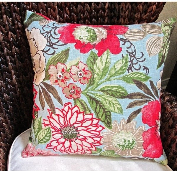 Indoor Butterfly Garden Flowers In Blue Cottage Floral 20x20 Throw Pillow