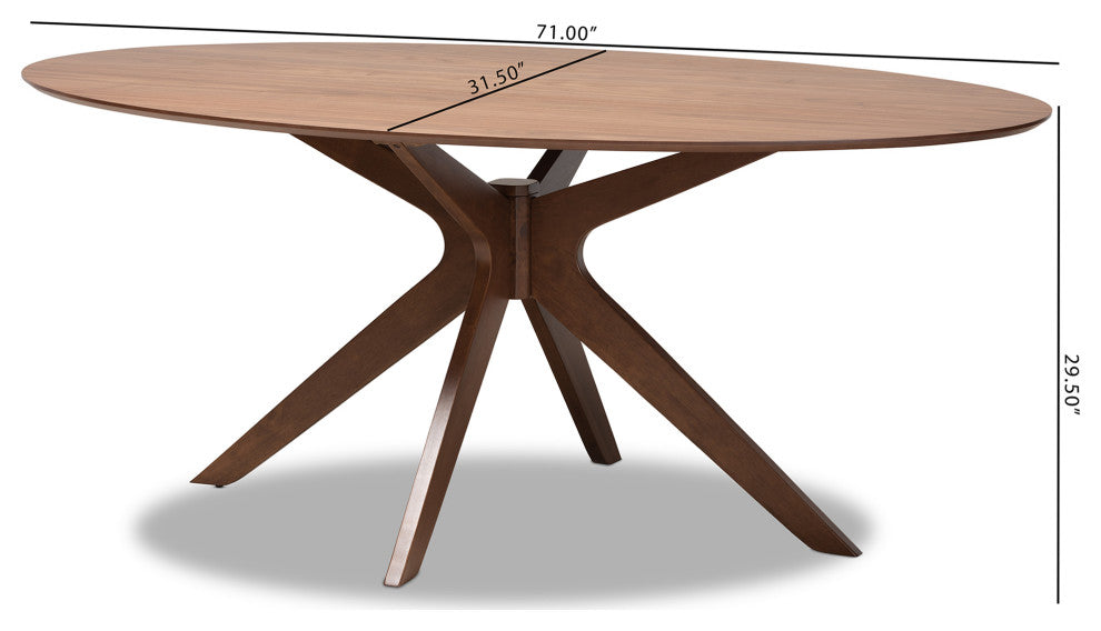 Monte Mid-Century Brown Finished Wood 71-Inch Oval Dining Table