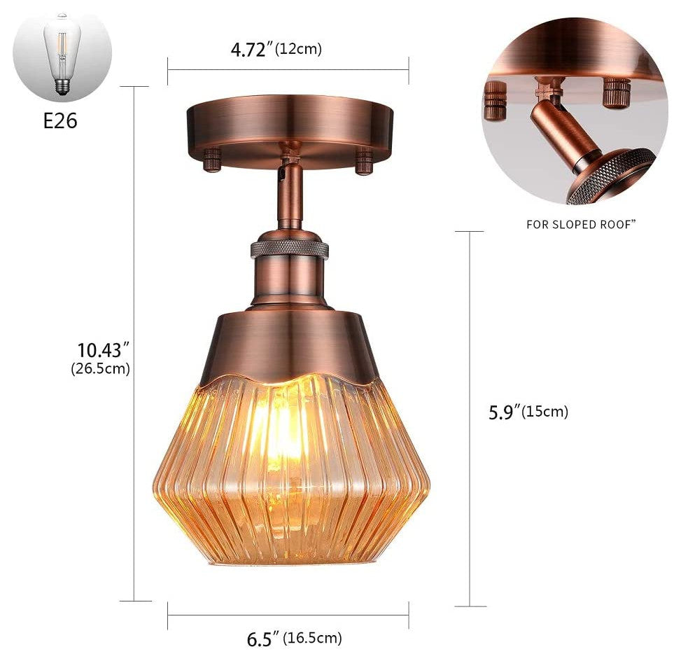 Industrial Semi Flush Mount Ceiling Light Fixture, Antique Ceiling Lamp