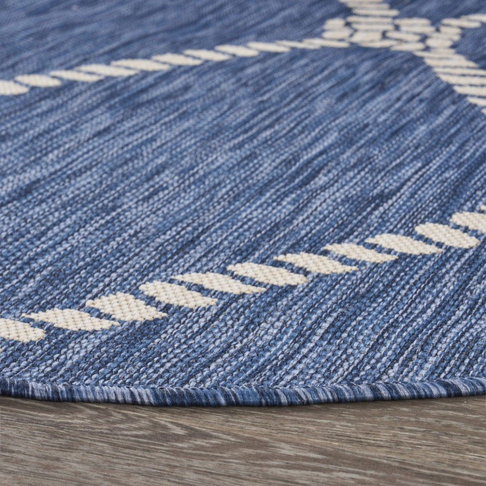 8" Round Navy Knot Indoor Outdoor Area Rug