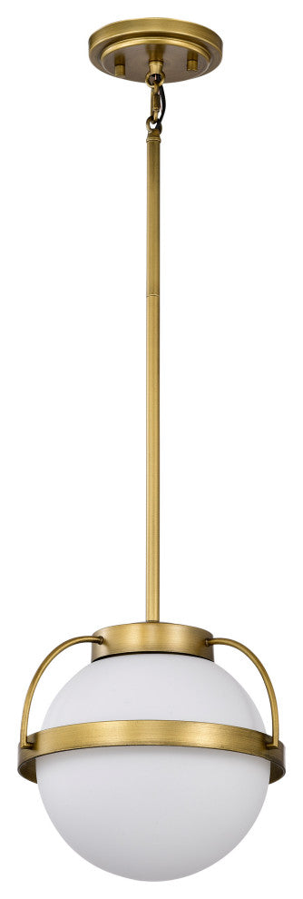Lakeshore 1 Light Small Pendant, Natural Brass Finish, White Opal Glass
