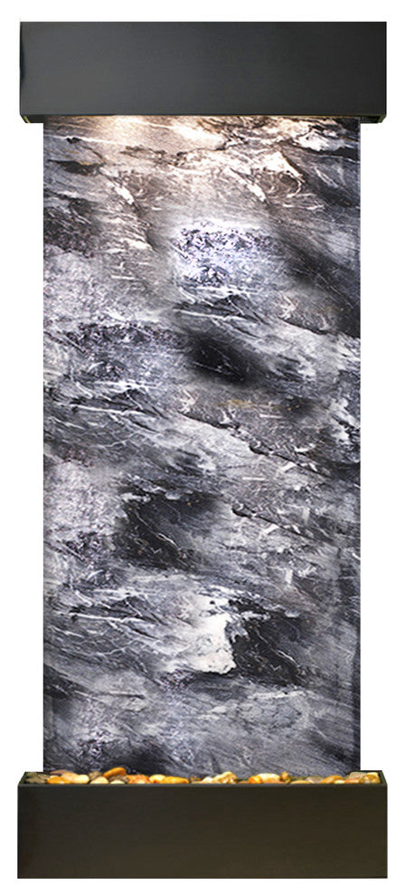 Inspiration Falls Water Fountain, Black Spider Marble, Blackened Copper, Square
