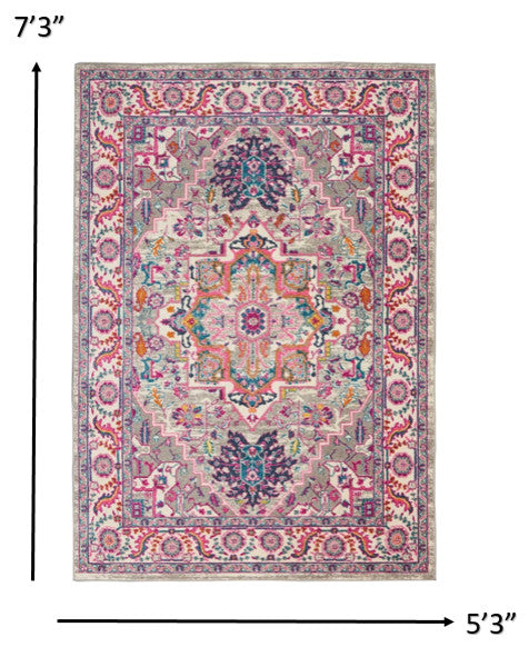 5' X 7' Pink And Gray Power Loom Area Rug